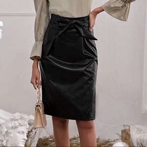 Shein Tie Front Split Hem PU Leather Skirt